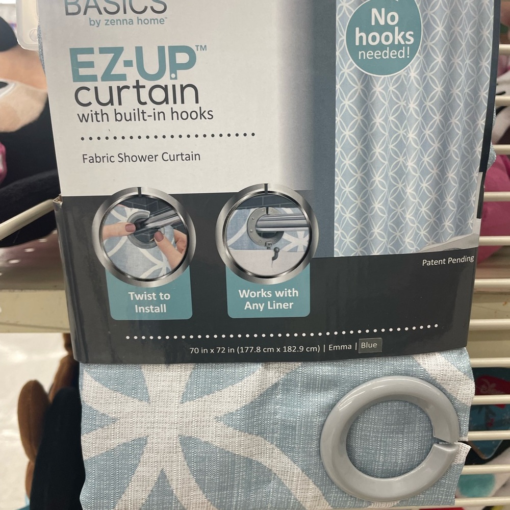 Basics EZUP Fabric Shower Curtains w/ built in hooks for liner By Zenna Home x 2